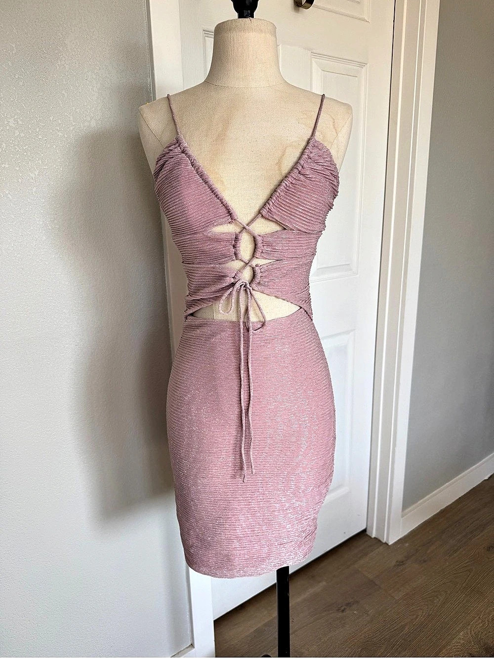 NWT Showpo. Halie Criss Cross Front Lurex Mini Dress